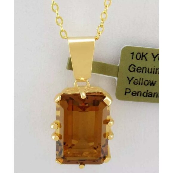 Genuine 8.48 Cts Yellow Topaz Pendant 10k Gold